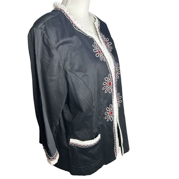 Bob Mackie Women's 1X Black Abstract Floral Embroidered Open Front Blazer Artsy - Picture 2 of 4